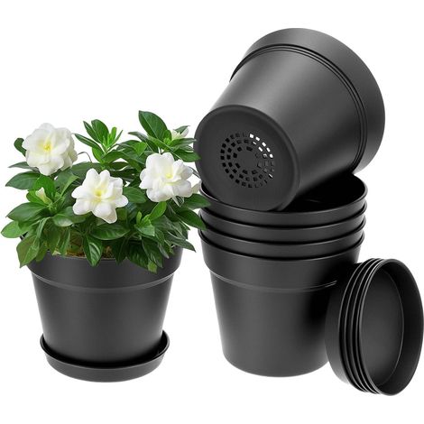 6 Pièces Pot de Fleurs 15,5 cm avec Soucoupe, Pot Plante Plastique Rond avec Trous de Drainage, pour intérieur et extérieur (1/5)