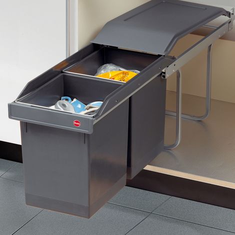 Abfallsammler Tandem 15 L/15 L dunkelgrau mit Teilauszug Hailo 3650101 (1/3)