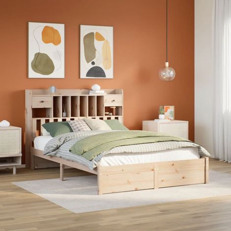Massivholzbett mit Regal ohne Matratze 140x200 cm Kiefer vidaXL209130 (1/5)