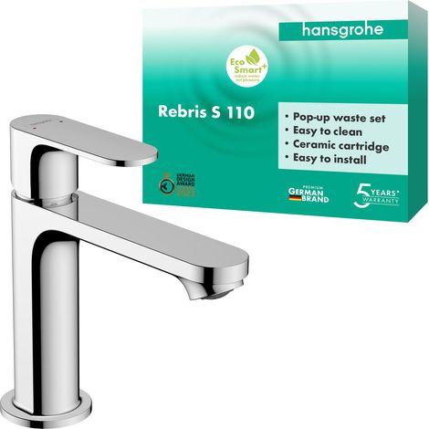 Mitigeur de lavabo avec tirette et vidage, Robinet de salle de bain avec hauteur sous bec 109 mm, économie d'eau, Chromé, 72517000 (1/5)