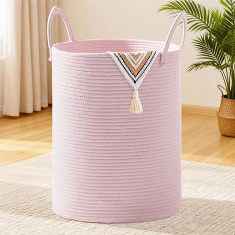 XXL Wäschekorb 100L geflochten aus Baumwolle mit Henkel, rosa (1/5)