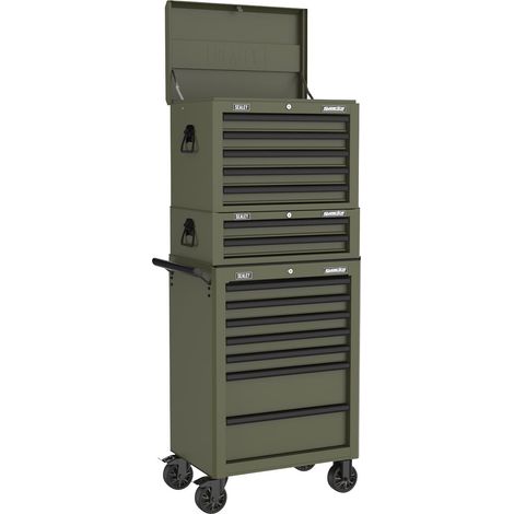 Sealey APSTACKTK Superline PRO Topchest, Mid-Box Tool Chest & Rollcab Combination 14 Drawer - Khaki (1/5)