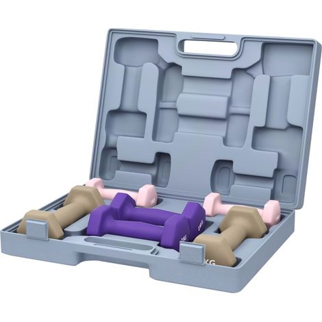 Haltères 6 pièces en acier avec revêtement plastique, 1 kg 2 kg et 3 kg, set de poids hexagonal antidérapant avec valise de rangement rose  CHICFURN (1/5)