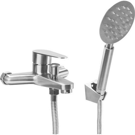 Robinet de baignoire avec douchette, mitigeur de baignoire en acier inoxydable avec flexible et support mural, mitigeur de baignoire monocommande, robinet de douche pour salle de bain (argenté) (1/5)