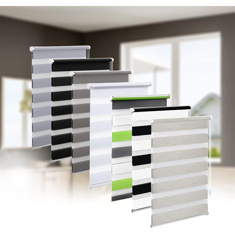 Double store enroulable Klemmfix sans vis, double store enroulable, 55 cm x 150 cm (largeur du tissu 51 cm) en lin, store transparent et opaque avec mors pour fenêtres et portes (1/5)