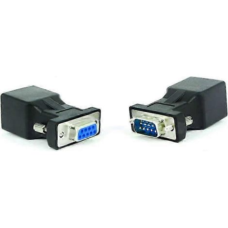 Adaptateur RJ45 vers RS232, adaptateur d'extension LAN Ethernet Cat. 5e/6 mâle DB9 9 broches vers femelle RJ45, 2 unités (mâle + femelle). (1/5)