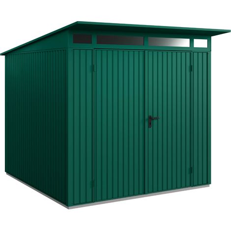 Hörmann Metall-Gerätehaus Berry Classic mit Pultdach Typ 2, 248 x 283 cm, moosgrün, 7 m², 2-flüglige Tür (1/5)