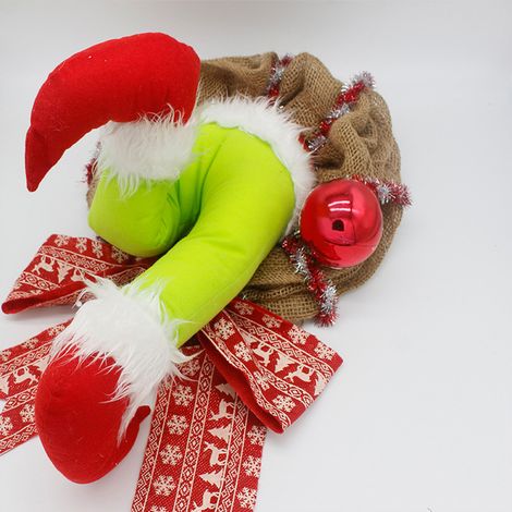 Couronne de Noël en toile de jute volée - Décorations de Noël - Couronne de Père Noël exquise pour le mur du salon ou la fenêtre (1/5)