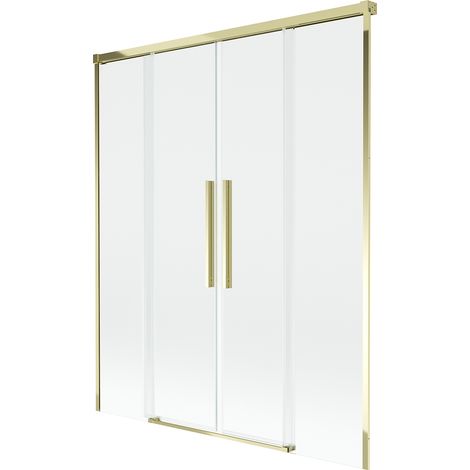 Mexen Rox paravento per vasca da bagno a 2 ante scorrevoli 160 x 150 cm, trasparente, dorato - 8C9-160-002-50-00