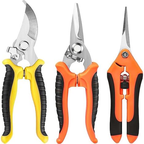 Lot de 3 sécateurs de jardin, LELYFIT sécateurs à manche verrouillable, ciseaux de récolte à lames courbes revêtues de titane, ciseaux à herbes, ciseaux à plantes pour le jardin, les bonsaïs, les fleu