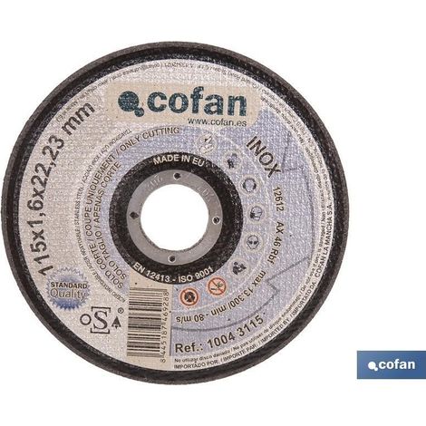 Disco de corte 115mm para metal, grosor 1,6mm, certificado según norma ISO 9001. (1/4)