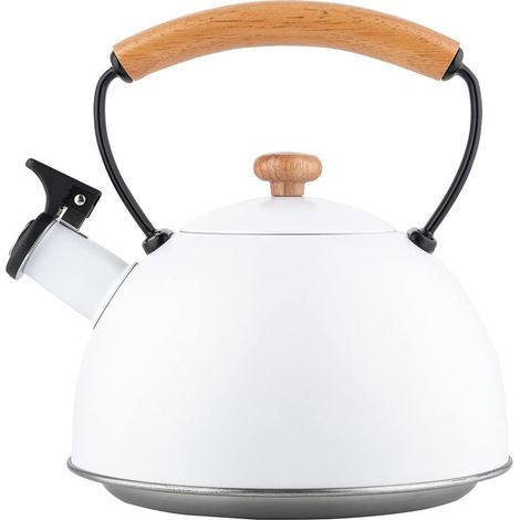 FLORINA Bollitore Acqua (2,3 l) I Bollitore da Fornello NATURA I Bollitore con Manico in Legno I Fischio Automatico I Bollitore per Fornelli a Induzione, Gas, Elettrici I Colore: Bianco (1/5)