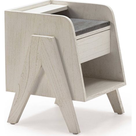Table de chevet en bois et marbre - Blanc et gris (1/5)