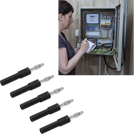 Adaptateur de fiche banane mâle 4 mm vers femelle 2 mm J.20012, adapté aux sondes de multimètre, vendu par paquets de 5, noir. (1/5)