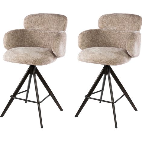 Lot de 2 chaises de bar pivotantes en tissu texturé sable et bronze (1/5)