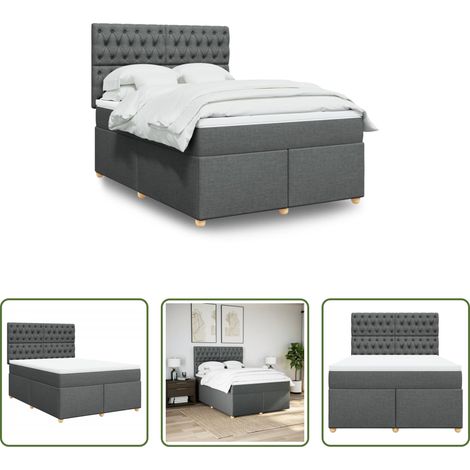 Matratze - Boxspringbett mit Matratze Dunkelgrau 140x200 cm Stoff (1/5)