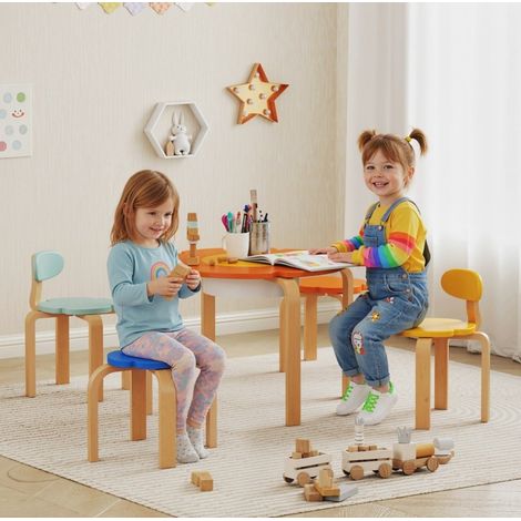 Table et chaises enfant 69x69x45 cm en bois multicolore, avec rangement pour chambre FloraGrace (1/5)