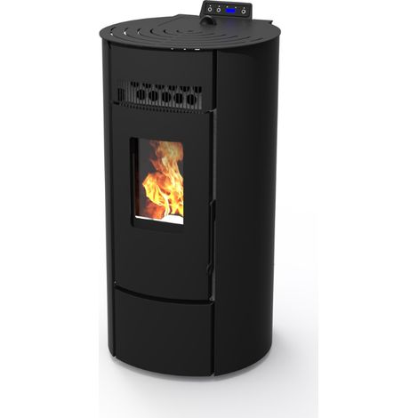 Poêle à granulés étanche 9kW – Autonomie 22h – Rendement 94,39% – Classe A+ – Sortie arrière – Design arrondi minimaliste