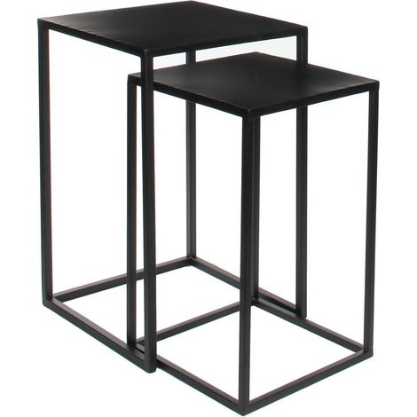 Lot de 2 Tables d'Appoint Noir Bout de Canapé et Support pour Plantes Design Stable - PANGIVO (1/5)