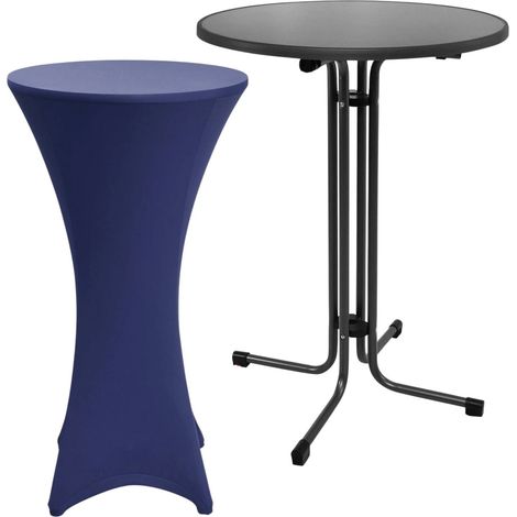 Outdoor Stehtisch Sylt, klappbar, Ø80cm, Blau, mit Husse