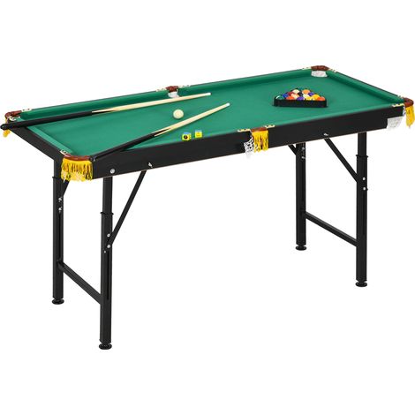 Table de Billard Réglable en Hauteur, 140x63x55-75 cm, Vert, avec Accessoires, MDF et Acier