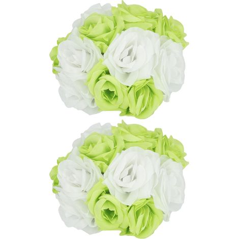 Boules de roses artificielles pour la décoration de table, compositions de roses artificielles pour mariages et anniversaires, décoration en plastique, vertes et blanches (1/5)