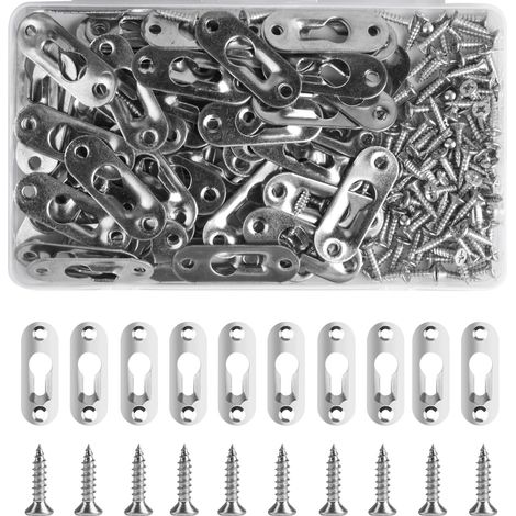 60 Pcs Cintres de Trou de Serrure, Support de Montage Dissimulé, Attaches en Trou de Serrure en Métal, Cintre pour Fixation de Tableau Accrocher Attaches Cadre Photo, Armoire, Miroir, avec 120 Vis (1/5)