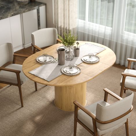 Table à manger extensible, table de cuisine, pour 6 à 8 personnes, 110-150 x 75 cm, effet bois naturel (1/5)