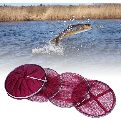 Filet de pêche en acier inoxydable, double cercle, épais, rouge bordeaux, pour la protection des poissons en extérieur, 33 cm x 2 m / 13 x 78,7 pouces (1/5)