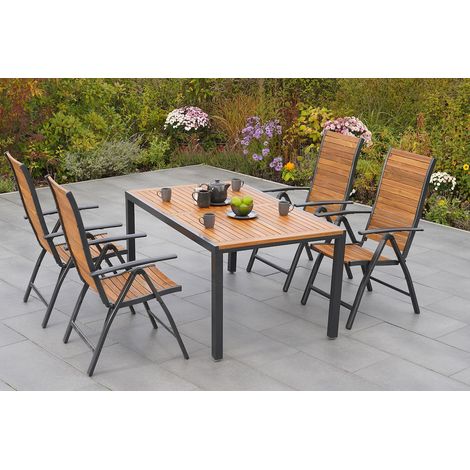 Santorin Set 5tlg 4 Sessel Tisch 150x90cm AluAkazie