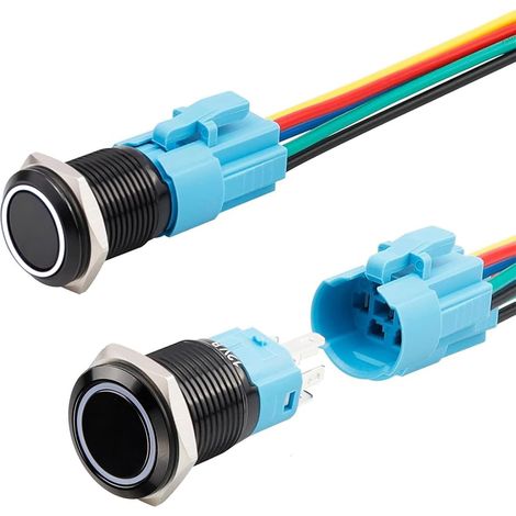 Bouton Poussoir 16mm Momentané 12V LED IP65, 2 Pcs (LED Blanc) (1/5)