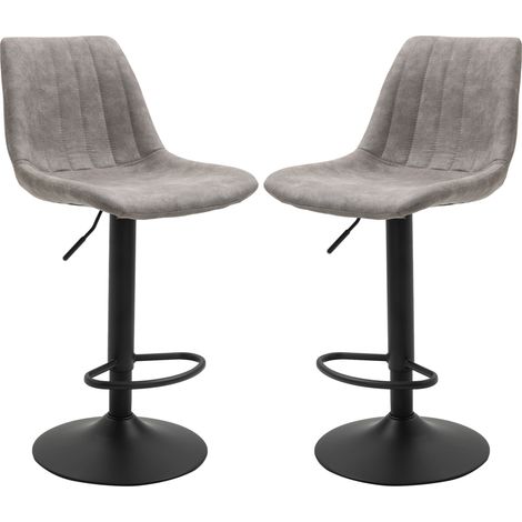 Ensemble de 2 Tabourets de Bar avec Dossier, Repose-Pieds et Hauteur Réglable Style Industriel, Gris (1/5)