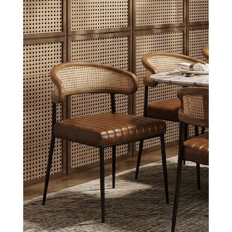 Caméo - Chaise en cuir marron et cannage (1/5)