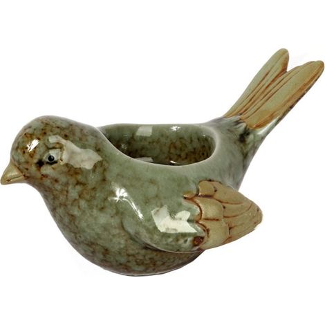 Kerzenhalter in Vogelform aus Keramik, Grün, 14 cm (1/3)