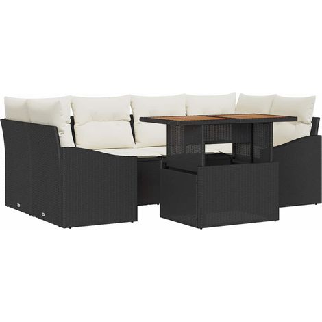 Garden Sofa Set with Storage 7 pcs Black Poly rattan vidaXL