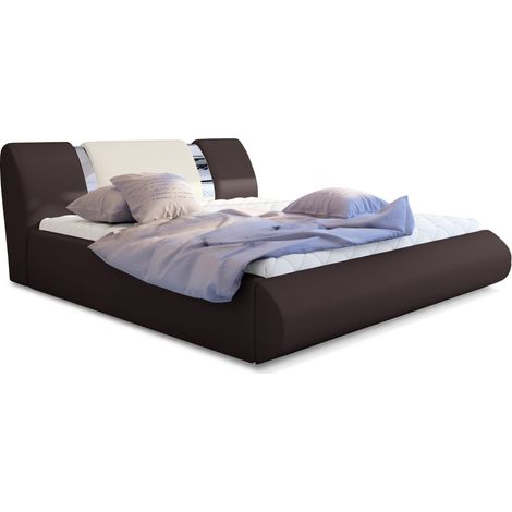 Lit coffre 160x200 simili marron-beige et métal chromé Flavien (1/4)