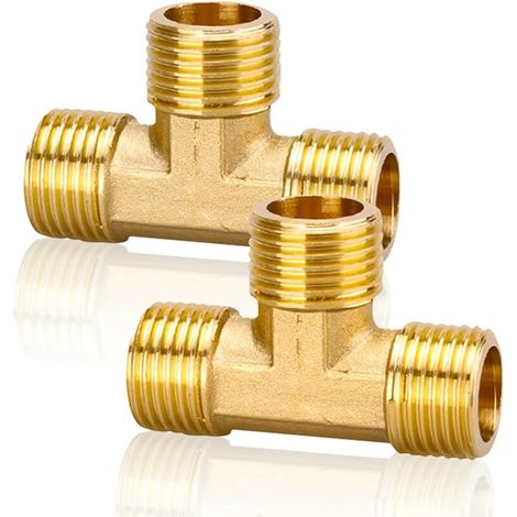 Lot de 2 pièces en T en laiton 1/2" AG, raccord en T 90°, G1/2" (diamètre 20,3 mm) (1/5)