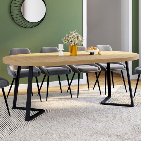 SELMA mesa de comedor redonda extensible 4-10 personas madera y negro 110-200 cm