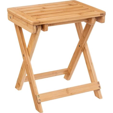 Tabouret Pliant - Bambou - H 44 cm, Compact - Siège d'Appoint Multi-Usage pour Maison, Salle de Bain (1/5)