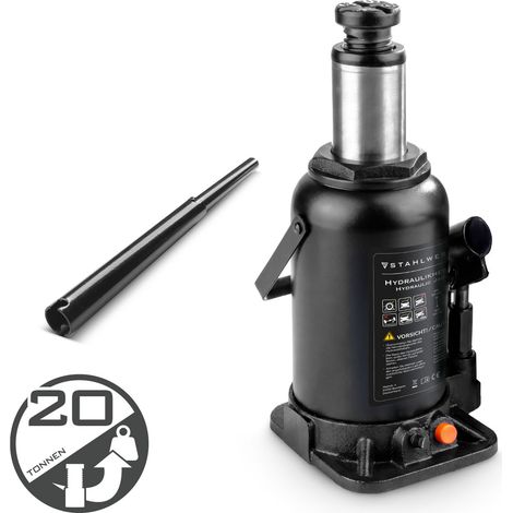 STAHLWERK Hydraulikheber 20 t Tragkraft – Stempelwagenheber mit 235 bis 440 mm Hubbereich, kompakter Autoheber, hydraulischer Wagenheber für PKW, Flaschenwagenheber für Werkstatt und Reifenwechsel (1/5)