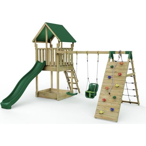 Rebo Modular Wooden Climbing Frame Adventure Playset - Swing and Climb Haldon