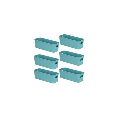 6 cajas de almacenamiento de plástico, cajas estrechas laterales de 28 cm, cestas y cajas de almacenamiento con asas, contenedores de almacenamiento para cocina, baño, oficina 28×10×11 cm (verde) (1/4)