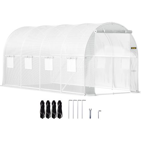 Serre Tunnel Jardin 4,6x2,1x2,1 m Tente Abri Plantes Cadre en Acier Galvanisé Couverture Étanche PE 1 Poutre Supérieure 2 Poteaux Diagonaux 1 Porte 8 Fenêtres pour Cultiver Légumes Fleurs Blanc (1/5)