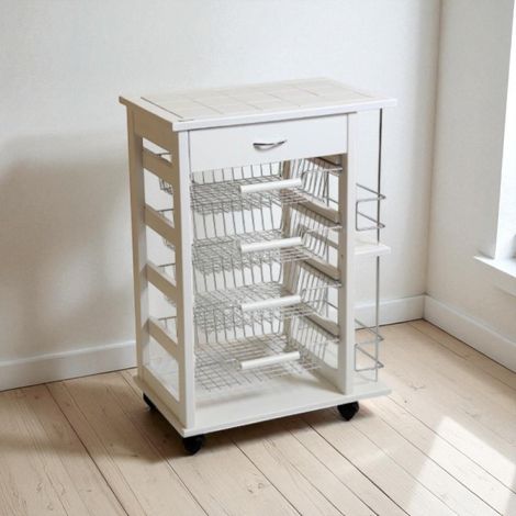 Carrello porta frutta con cassetto e bottigliera BIANCO (1/3)