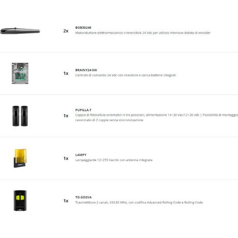 KIT D'AUTOMATISATION POUR PORTAILS BATTANTS 24 VDC 3M BENINCA' 9598375 KBOB3024E.B