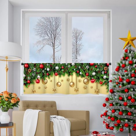 JSSEVN - Cafe Curtains - Christmas Curtain, 1 Piece HxW 55x145cm, Blackout, Green, Gift for Women, Christmas Decoration, Small Curtain for Indoor Windows, Kitchen (1/5)