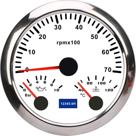 Ortviai Compteur multifonction 3-en-1 85 mm pour camion, tracteur, bateau – 7000 tr/min, 0-10 bar, 40-120 °C, rétroéclairage 7 couleurs CX8288 (1/5)