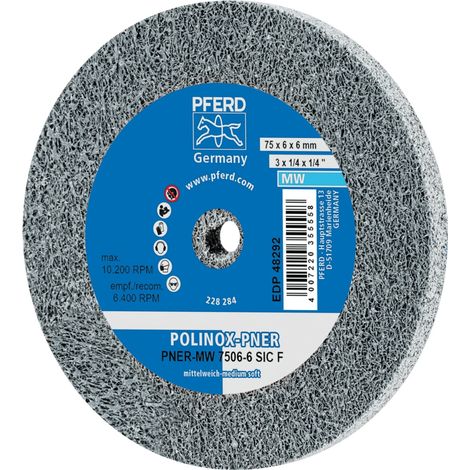 PFERD TOOLS POLINOX verpresstes Vlies-Rad PNER Ø 75X6 mm Bohrung-Ø 6 mm Mittelweich SIC Fein für Finish 5 Stk (1/5)