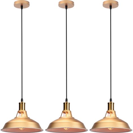 Lampada a Sospensione Vintage Lampada da Soffitto con Paralume in Metallo Edison E27 per Corridoio Cucina Isaland Camera da Letto Scala Oro e Bianco - 3 Pezzi (1/5)