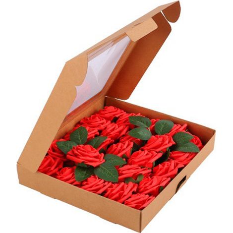 Coffret cadeau de roses artificielles rouges, fleurs en soie PE, décoration intérieure, centre de table de mariage (1/2)